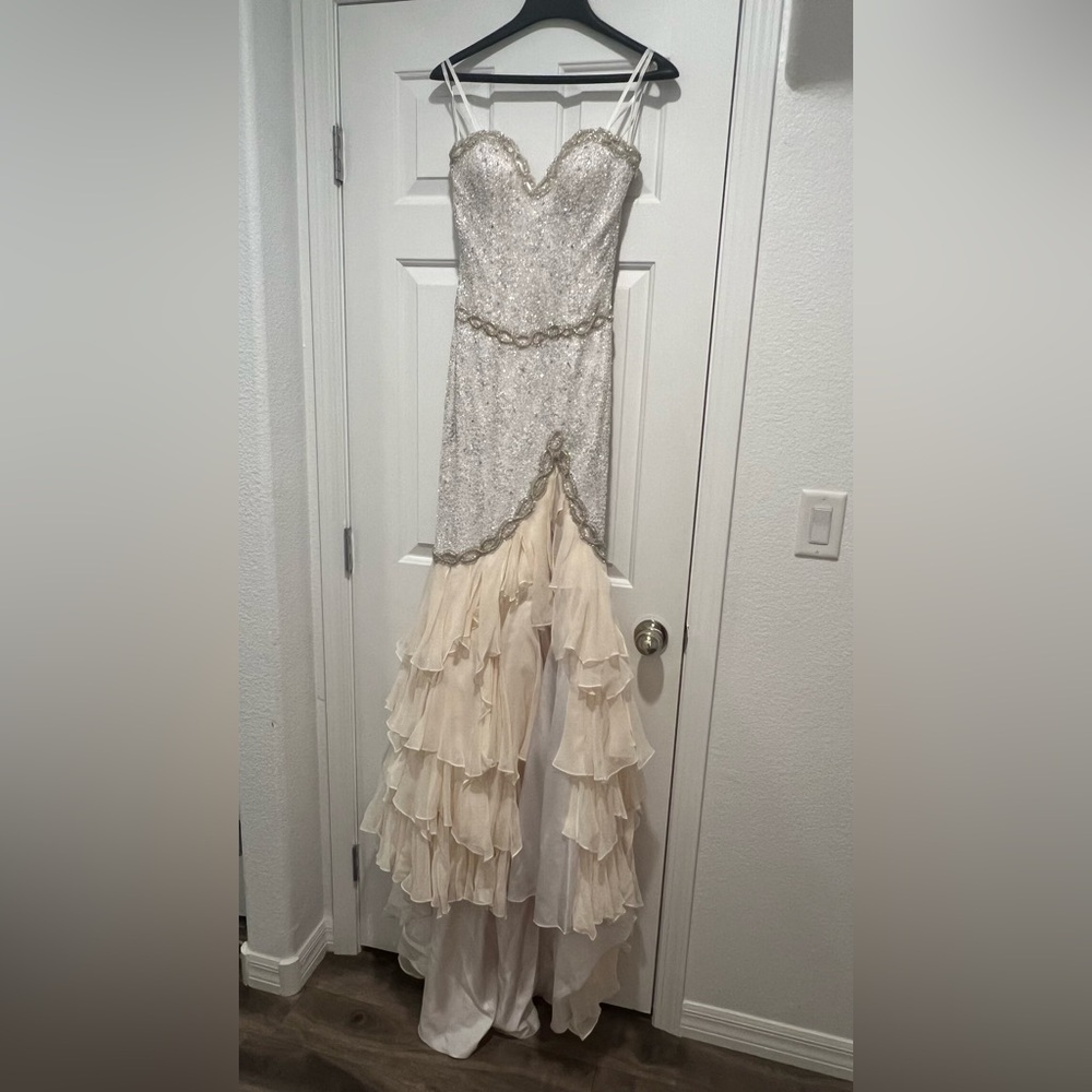 Unique glam beaded wedding gown formal dress custom mermaid layers strapless 0